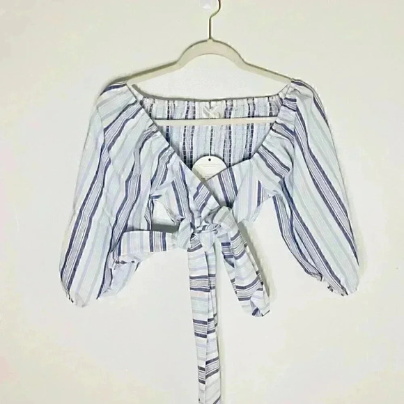 NWT The Jetset Diaries Blue White Woven Stripe Monroe Top Blue - Picture 4 of 8